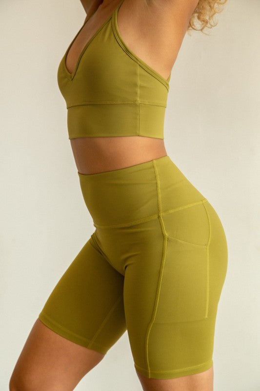 High Waist Yoga Shorts with Side Pocket - Multiple Colors