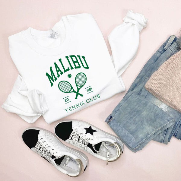 Malibu Tennis Club Cozy Crewneck Sweatshirt - Green Print