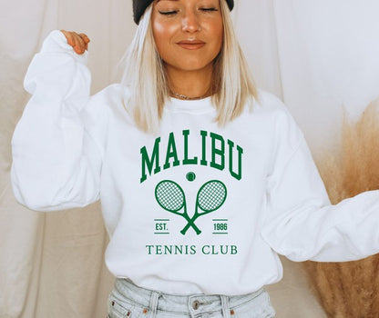 Malibu Tennis Club Cozy Crewneck Sweatshirt - Green Print