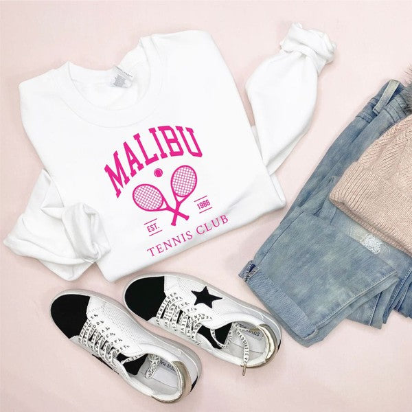 Malibu Tennis Club Cozy Crewneck Sweatshirt - Pink Print