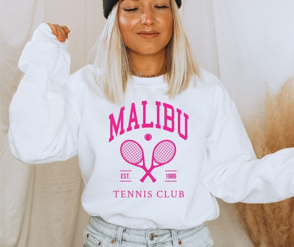 Malibu Tennis Club Cozy Crewneck Sweatshirt - Pink Print