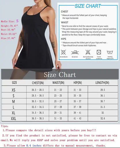 Women's Sleeveless Exercise Tennis Dress with Built-in Bra & Shorts Golf Workout Athletic Dresses Pockets